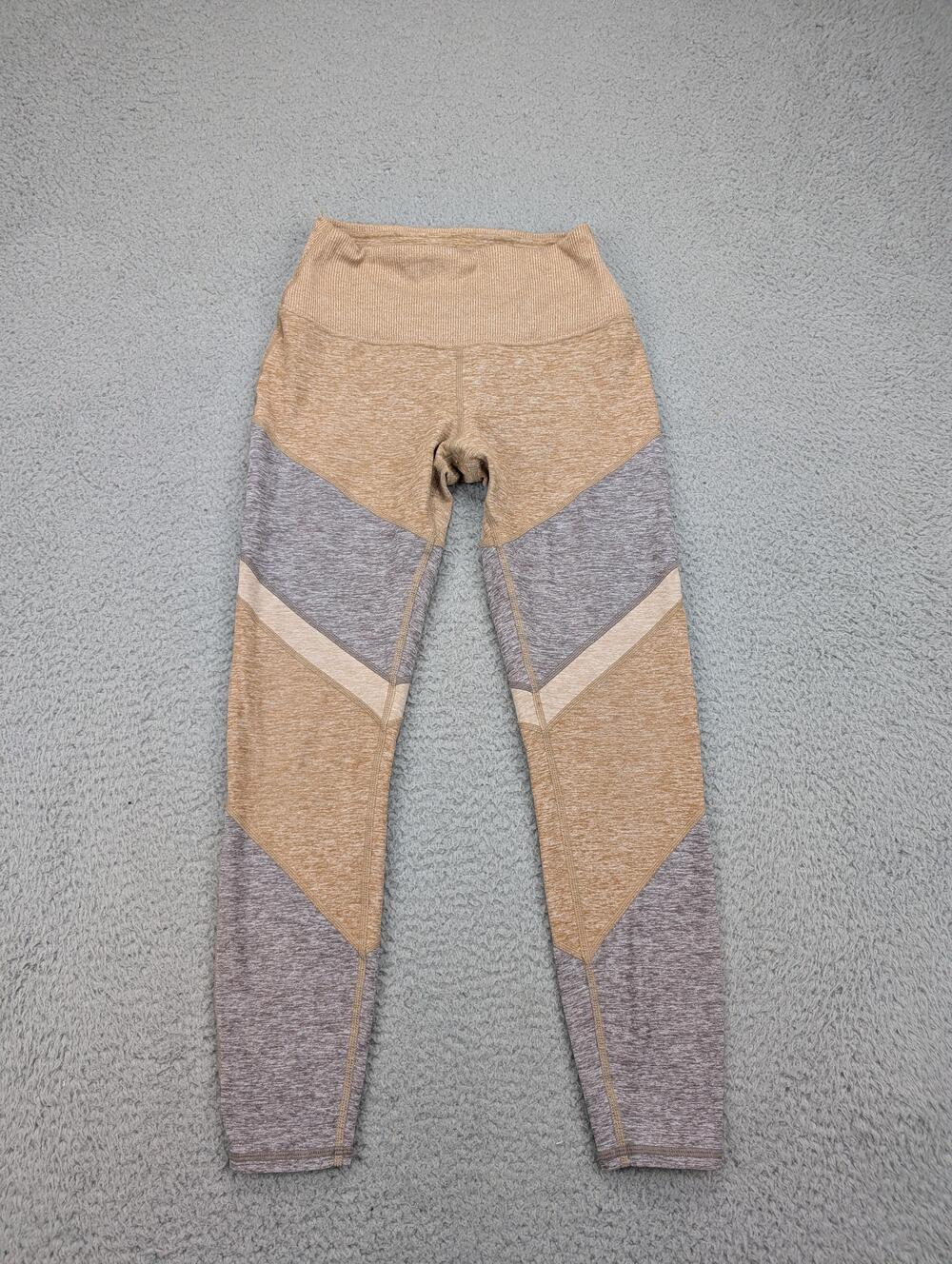 Alo Yoga Pants Womens XS Tan Gray Colorblock High Waist Leggings Athletic Gym